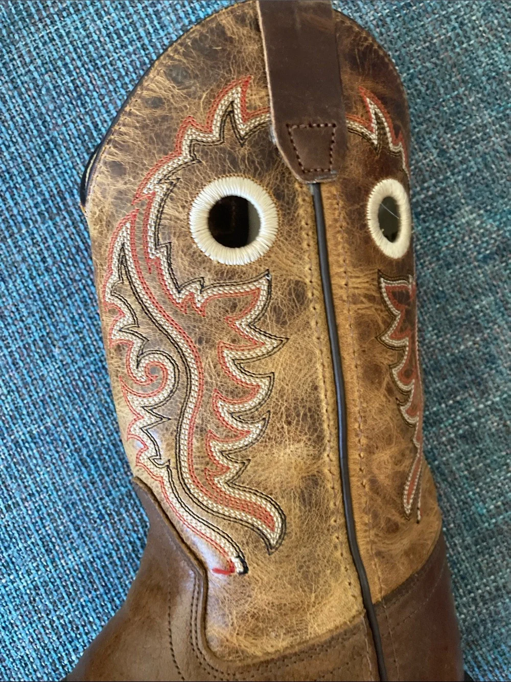 Old West Leather Kids Western Boots with Red Stitching